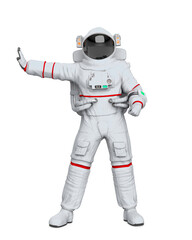 astronaut is saying stop there on white background