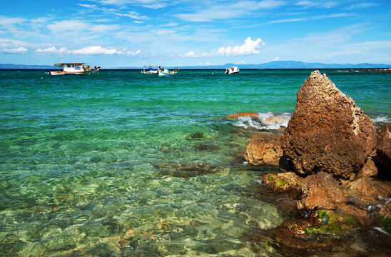 Idylic landscape of a beach beach at the Aegean Sea, Greece, Europe