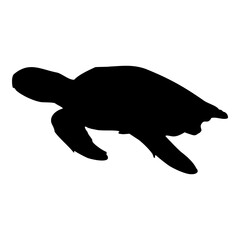 Black isolated silhouette of a sea turtle on a white background. Side view. Stock Vector Clipart EPS 10. Chelonia, Eretmochelys, Natator