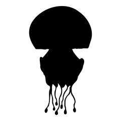 Black isolated silhouette of a sea jellyfish on a white background. Side view. Stock Vector Graphics EPS 10.