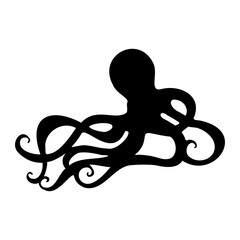 Sea octopus with tentacles. Cuttlefish. Black isolated object on a white background. Vector illustration clipart.