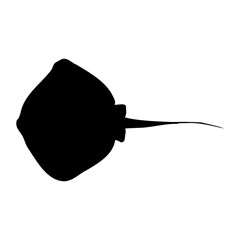 Stingray (sea ocean). Isolated black silhouette. Side up. Marine animal. White background. Vector illustration clipart. Scat manta ray.