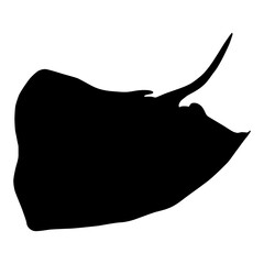 Stingray (sea ocean). Isolated black silhouette. Side up. Marine animal. White background. Vector illustration clipart. Scat manta ray.