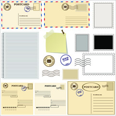 set of postcards and stamps