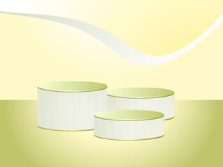 Abstract minimal scene with three podiums as stages for luxury objects, geometric platform. Vector graphic with podiums.