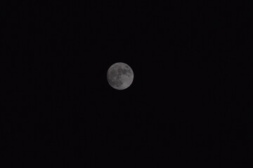 Picture of full small white Moon isolated on black. Selective focus, Selective Focus On Subject, Background Blur