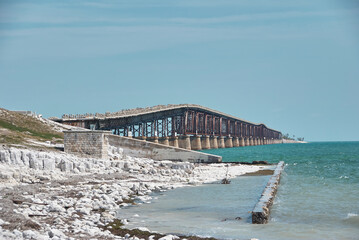 Panorama of old seven mile bridge at Florida Keys