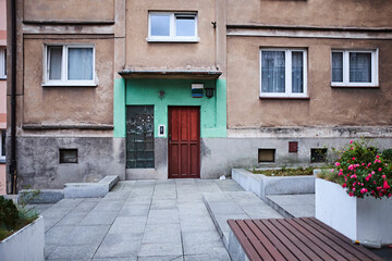 Fototapeta na wymiar Front door of apartment building in Eastern Europe