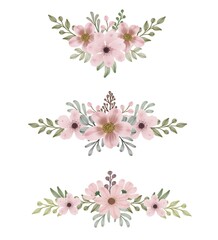Set of watercolor floral frame bouquets in peach. vector design for wedding invitation