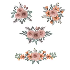 Fotobehang Set of watercolor  rose bouquets in peach . vector design for greeting and wedding invitation © else_lalala