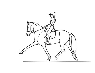 Fototapeta na wymiar Young pretty girl riding a horse, line vector illustration