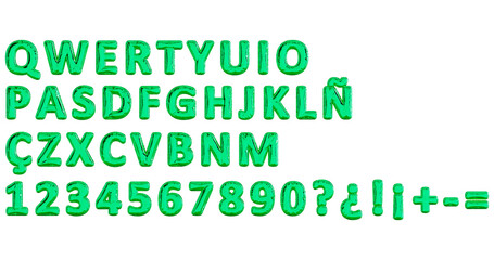 Green Balloon typography of spanish letters, QWERTY latin alphabet, party ballon name letter...