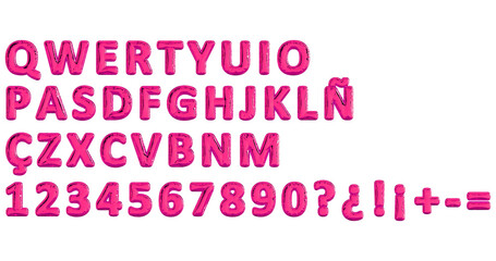 Pink Balloon typography of spanish letters, QWERTY latin alphabet, party ballon name letter composition