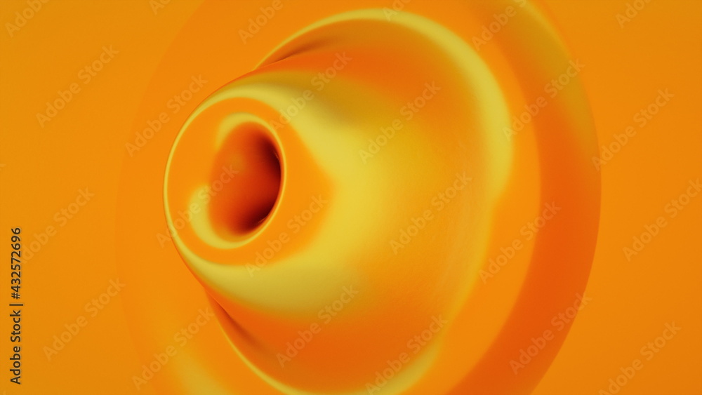 Poster abstract gold shape with impulse circular waves, computer generated. 3d rendering of fractal backgro