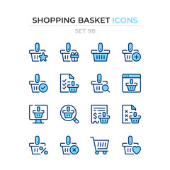 Naklejka na ściany i meble Shopping basket icons. Vector line icons set. Premium quality. Simple thin line design. Modern outline symbols collection, pictograms.