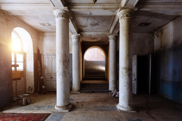 Old abandoned historical mansion, inside view