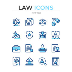 Law icons. Vector line icons set. Premium quality. Simple thin line design. Modern outline symbols collection, pictograms.