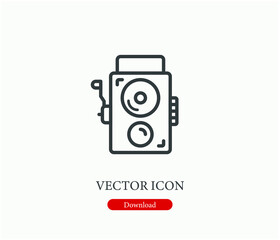 Camera vector icon.  Editable stroke. Linear style sign for use on web design and mobile apps, logo. Symbol illustration. Pixel vector graphics - Vector