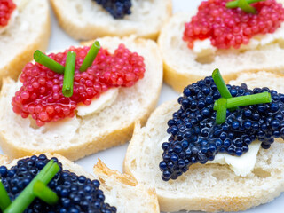 close up photo of sandwiches with caviar