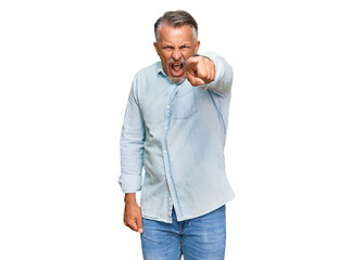 Fototapeta premium Middle age grey-haired man wearing casual clothes pointing displeased and frustrated to the camera, angry and furious with you