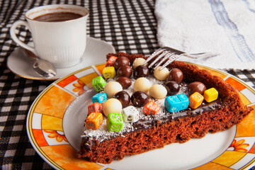 confectionery-filled brownie piece and Turkish coffee
 