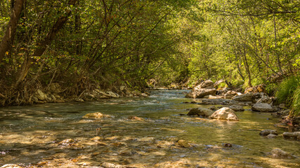 beautiful clear nature lake in the area of the tscheppaschlucht gorge in Austria. Low angle view on the water