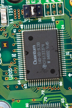 Gothenburg, Sweden - January 26 2021: Controller electronics of a Quantum ProDrive LPS 52AT 50MB hard drive..