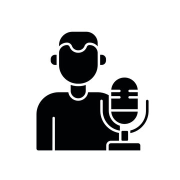 recommend clip art: Microphone and radio host glyph icon. Podcast. Vector isolated black illustration.