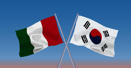イタリアと韓国の国旗