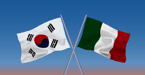 イタリアと韓国の国旗