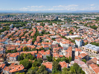 Aerial view of center of City of Plovdiv, Bulgaria