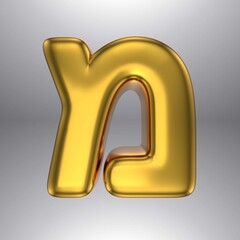 Gold realistic 3D rendering Hebrew alphabet, shiny metallic jewfish symbols and characters