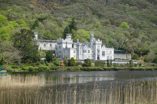 Scenic view of a white fortress in Connemara National Park in Letterfrack, Ireland