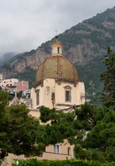 Fototapeta na wymiar close up of the church of santa maria assunta in positano, italy