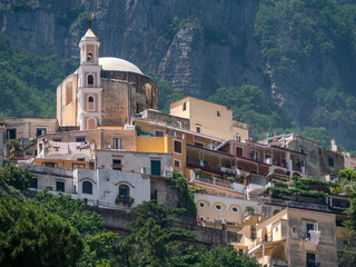 Fototapeta na wymiar low angle view of the catholic church madonna delle grazie, our lady of graces, on a hillside in positano