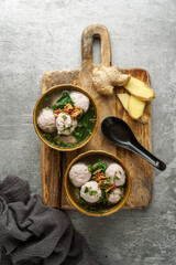 Bakso or baso is an Indonesian meatball soup, made а beef and chicken