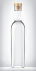 Transparent Glass Bottle with Cork on background. 