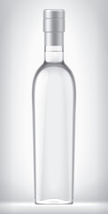 Transparent Glass Bottle with Foil on background. 