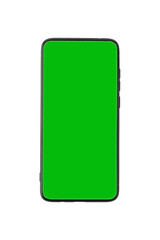Smartphone with a chroma key instead of a screen on a white background. Isolate. Copy space