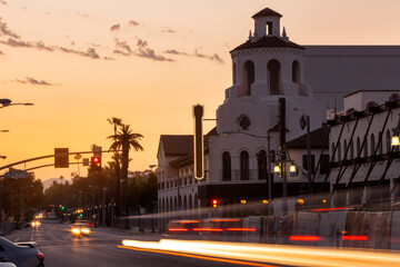 Twilight view of the historic section of downtown Riverside, California. - obrazy, fototapety, plakaty
