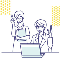 笑顔の医者と看護師　指さし