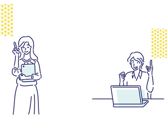 笑顔で働く男性と女性　パソコン　タブレット　