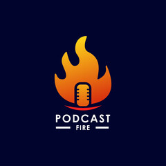 Fire flame podcast logo design vector