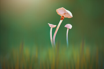 Lady bug on mushrooms