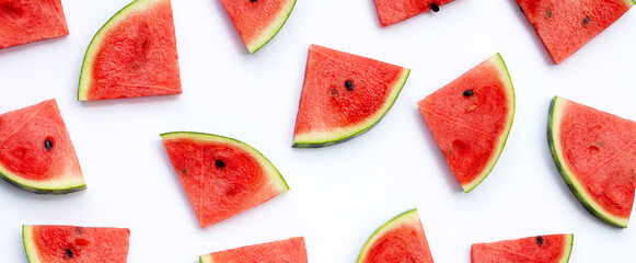 Watermelon slices on white background.