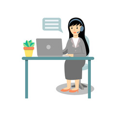 Operator talking with customer on phone. Call center, hotline, Customer service, it support, help and support concept