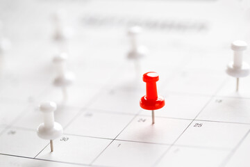 Calendar page pinned in a calender on datebusiness meeting schedule, travel planning or project milestone and reminder concept.