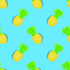 seamless pattern of green yellow pineapple design, on blue background. designs for wallpapers, covers, backdrops and ready to print on fabric. vector illustration