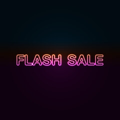 Glow Pink Orange Flash Sale Vintage Banner in horizontal alignment. Advertising signage for promotion flash sale offer, this design is a simple neon technique typography style.
