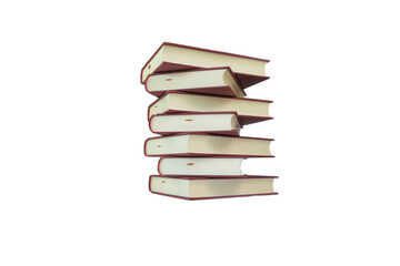 isolated stack of hardcover books on white background